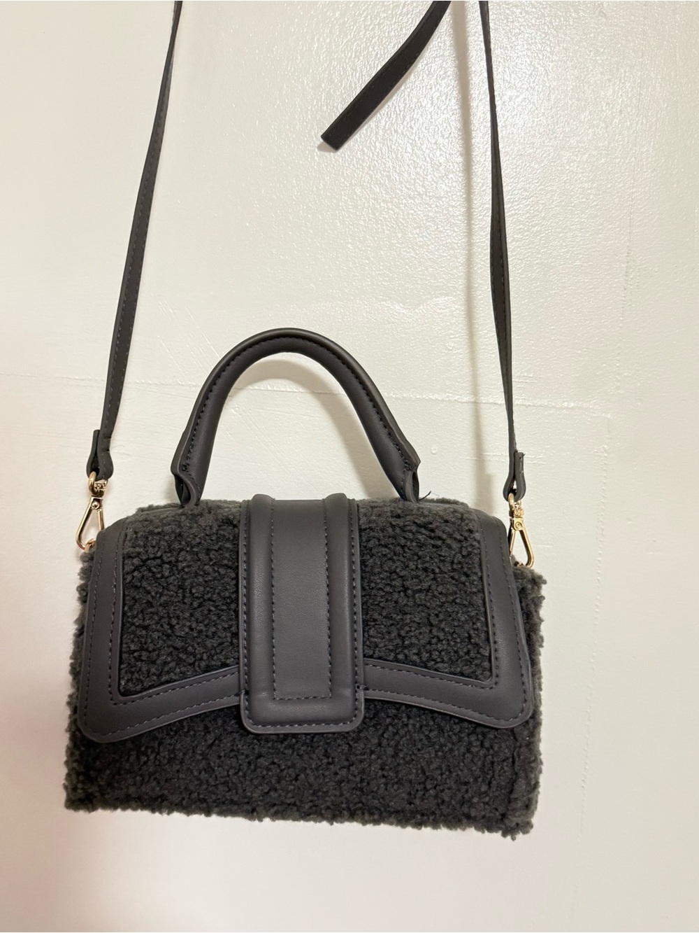 H&M Black Sherpa Crossbody with Top Handle